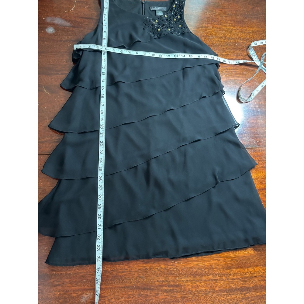 Jessica Howard Womens Tiered Ruffle Party Dress 12 Black Beaded Chiffon Cocktail - Picture 5 of 8